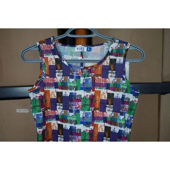 Vintage Women's Sleeveless Top Cropped Abstract 90s S #428 - Picture 3 of 7